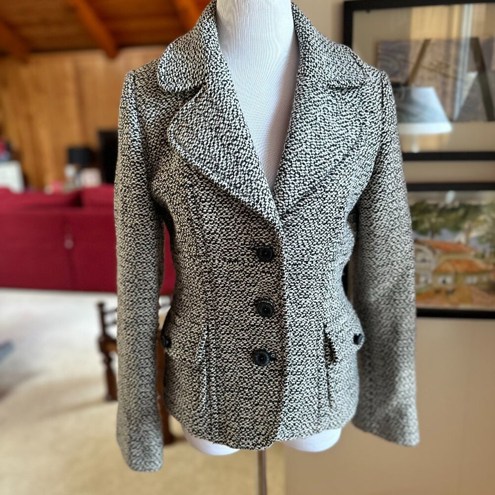 MARVIN RICHARDS Black White Wool Tweed Short Jacket Blazer Coat – M